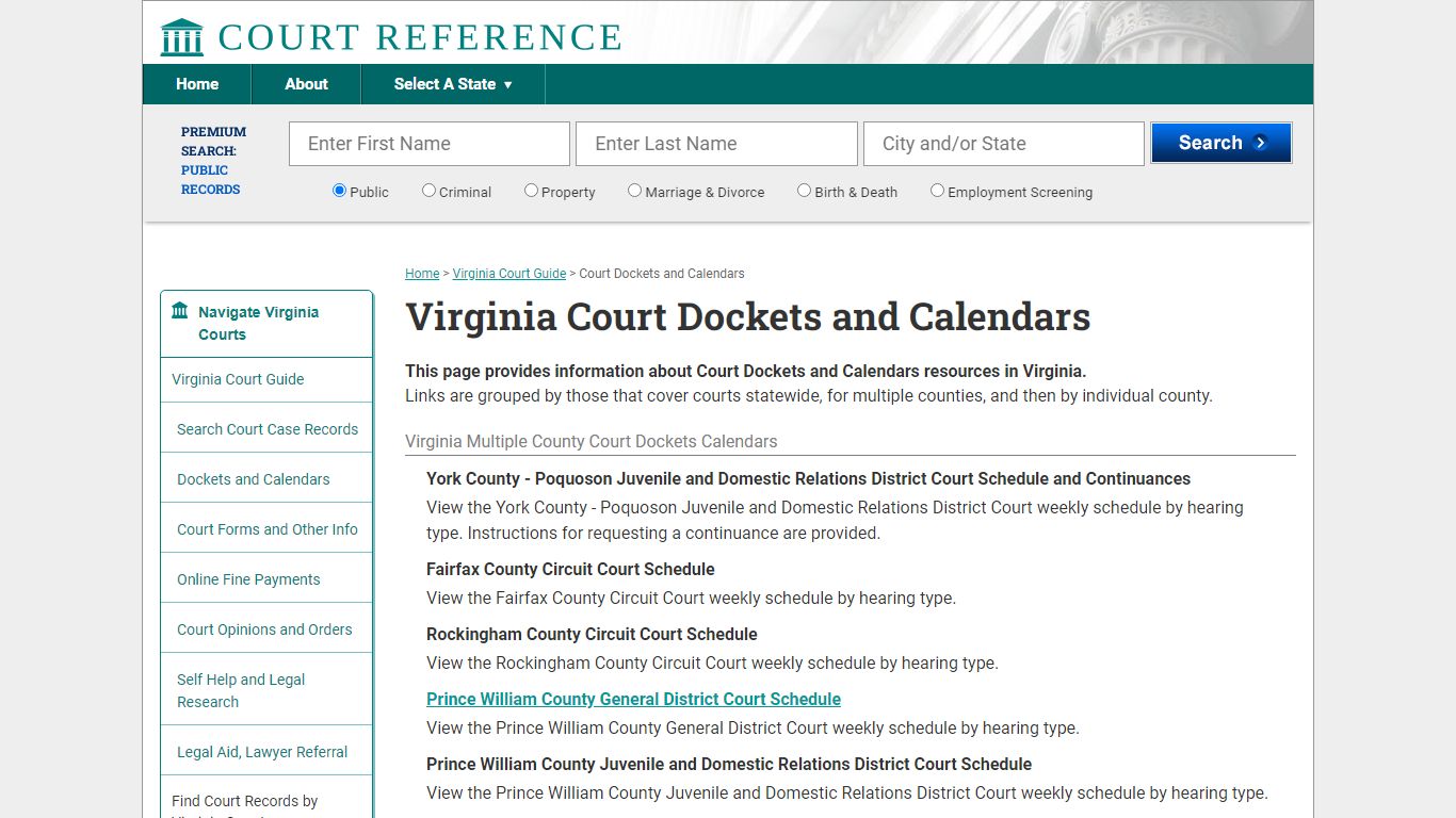 Virginia Court Dockets and Calendars | CourtReference.com